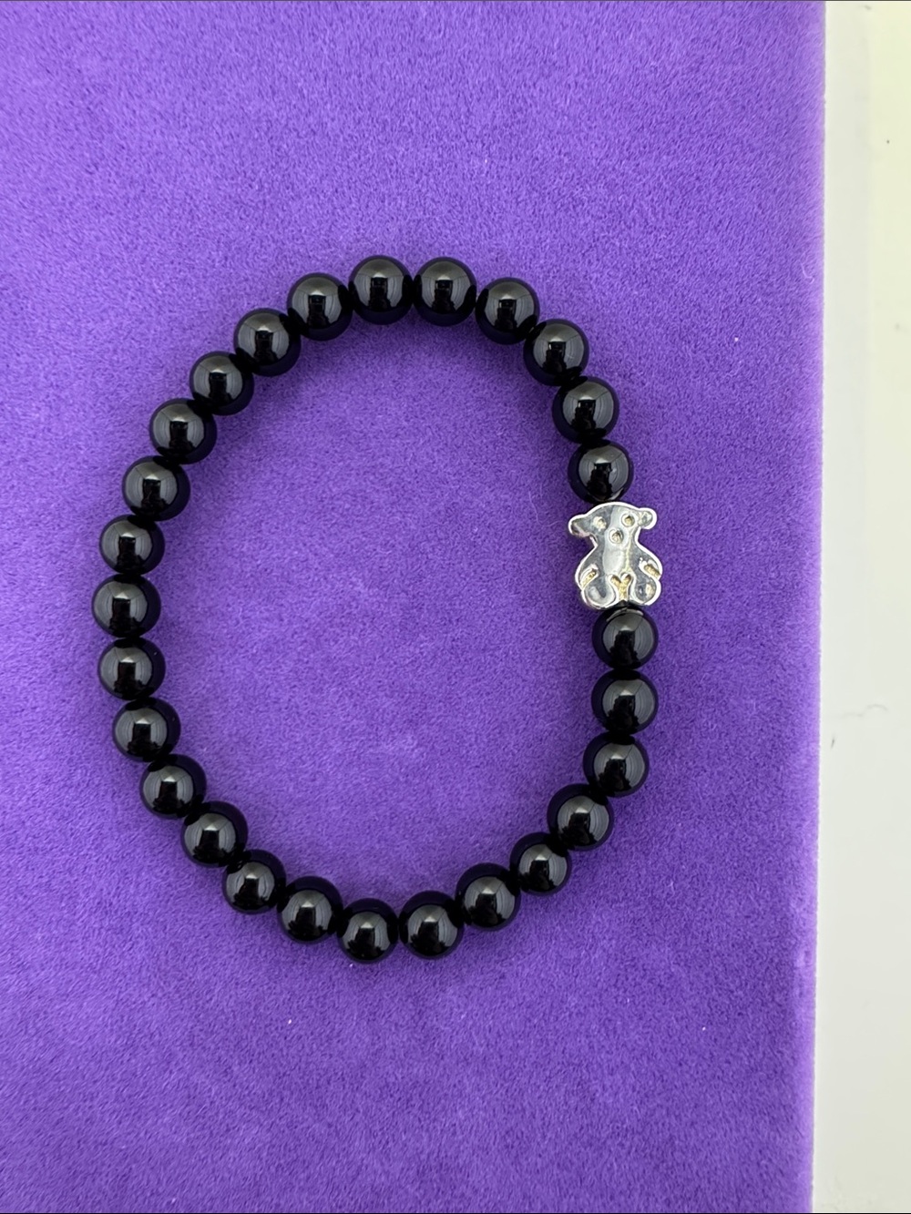 💛 Tous 925 Sweet Dolls Teddy Bear Black Onyx Beaded Stretch Bracelet | Designer